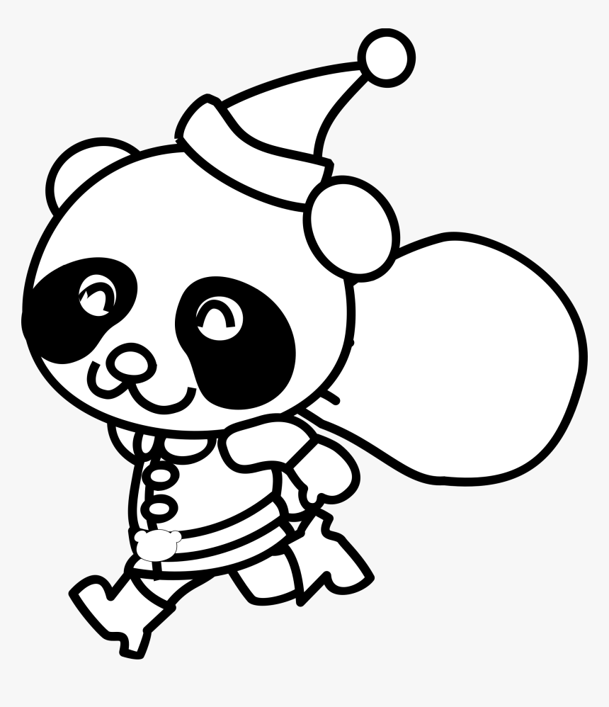 Giant Panda Bear Coloring Book Clip Art Christmas Drawing - Christmas Panda Coloring Pages, HD Png Download, Free Download