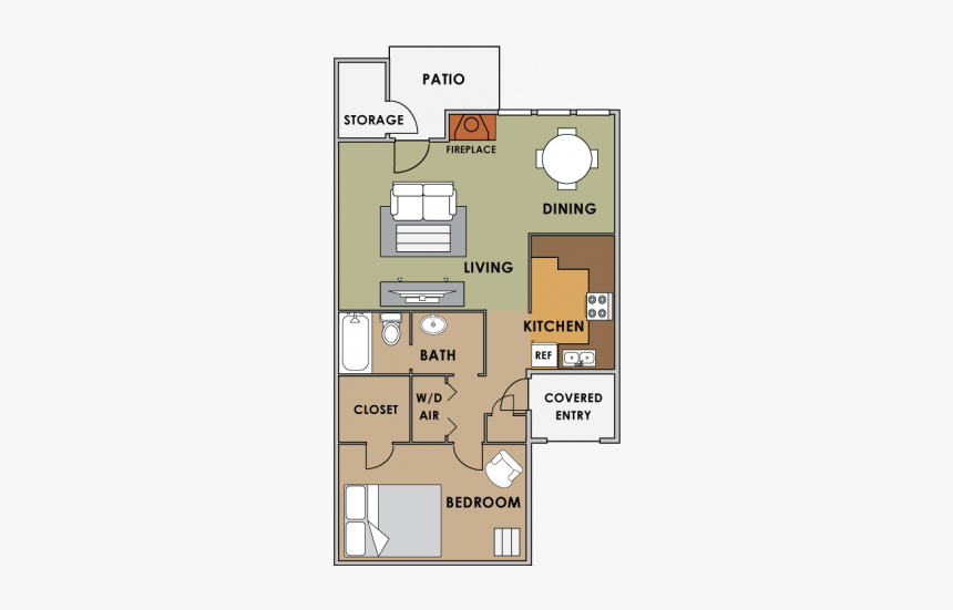 1 Bedroom 1 Bathroom Apartment For Rent At Orange Tree - Floor Plan, HD Png Download, Free Download
