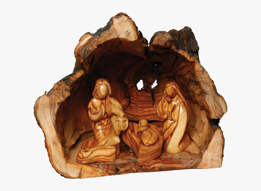 Olive Wood Cave And Holy Family Nativity Set - Nativity Scenes Olive Wood, HD Png Download, Free Download