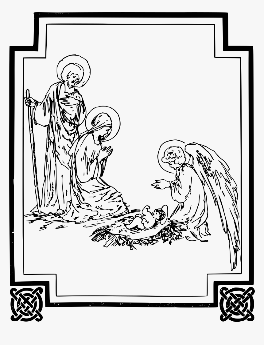 Transparent Manger Scene Clipart Black And White - Jesus Birth Clip Art Black And White, HD Png Download, Free Download