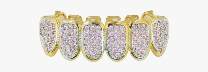 Cz Purple Diamond Iced Out Fang Gold Grillz - Cubic Zirconia Gold Teeth, HD Png Download, Free Download