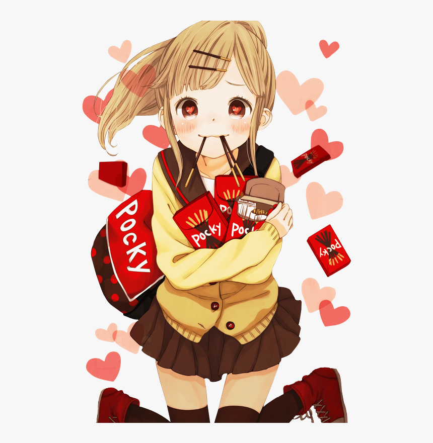 Transparent Pocky Png - Anime Girl Eating Pocky, Png Download, Free Download
