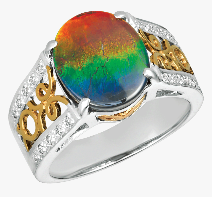 Rhea 14k Yellow Gold Diamond Ring By Korite Ammolite - Ammolite Engagement Ring, HD Png Download, Free Download