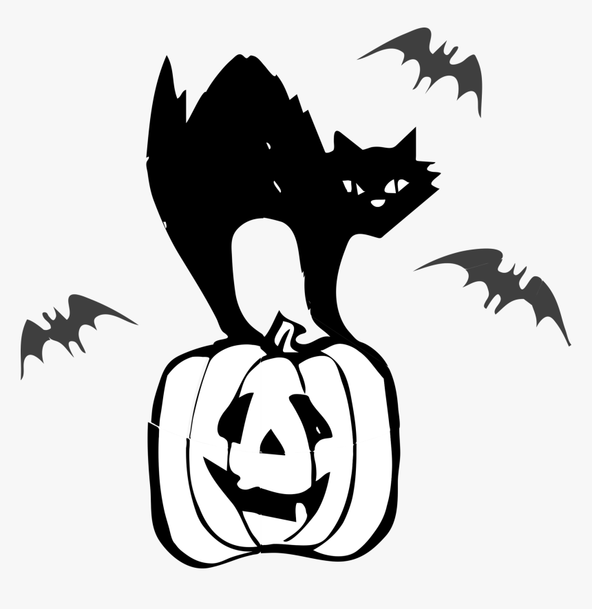 Halloween Cat Png Photo - Jack O Lantern Bats Black And White, Transparent Png, Free Download