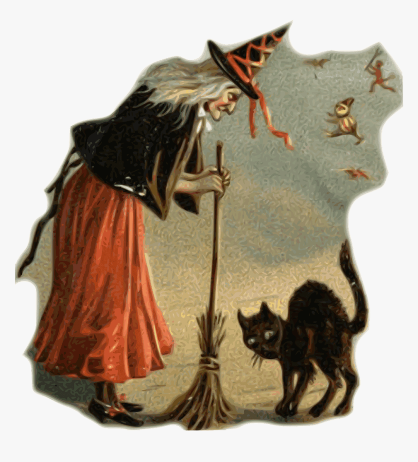 Witch, Black Cat, Broom, Halloween, Dark, Terror, Fear - Witches Black Cat, HD Png Download, Free Download