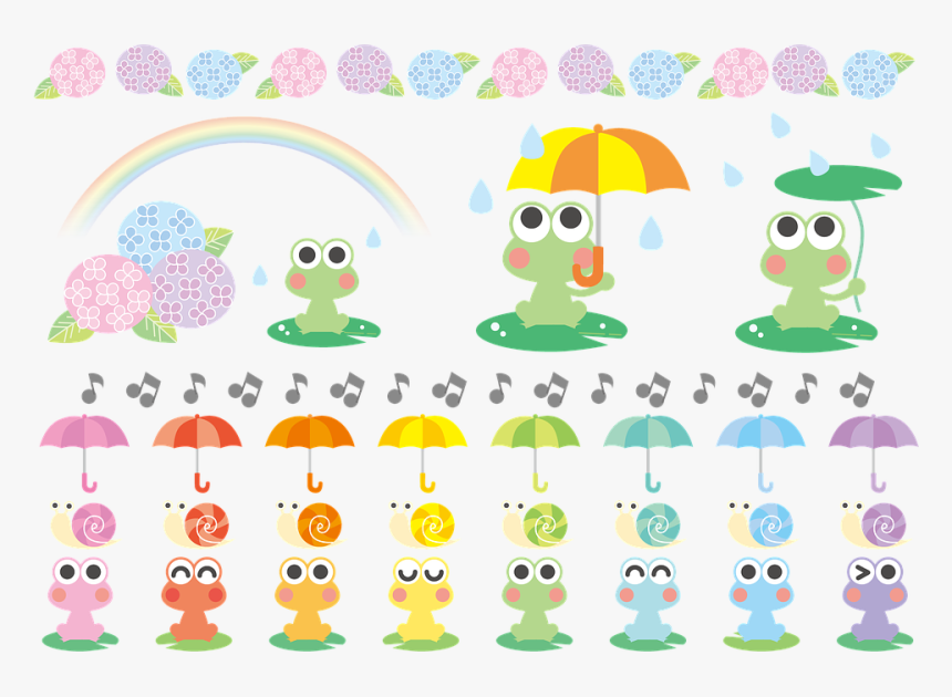 Kawaii Frog, Kawaii Snails, Rainbow, Rainy Season - 6 月 イラスト カエル, HD Png Download, Free Download