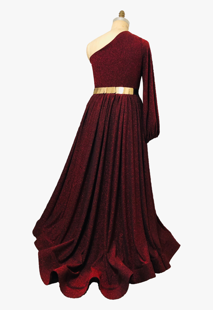 Red Sparkle One Shoudler Maxi Dress With Train - Gown, HD Png Download, Free Download