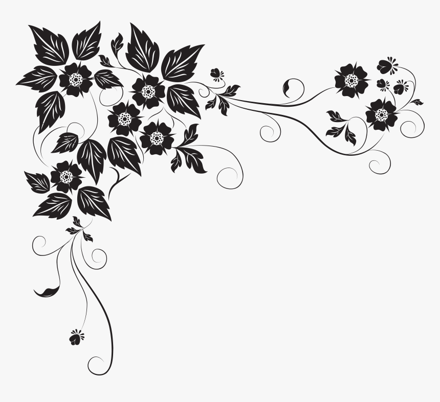 Black Flower Border Png - Black And White Flower Border Designs, Transparent Png, Free Download