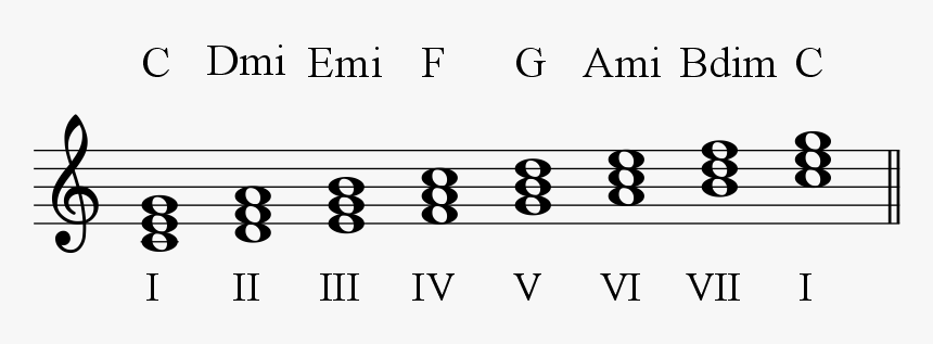 C Major Scale Diatonic Triads 1 - Major Scale Roman Numerals, HD Png Download, Free Download