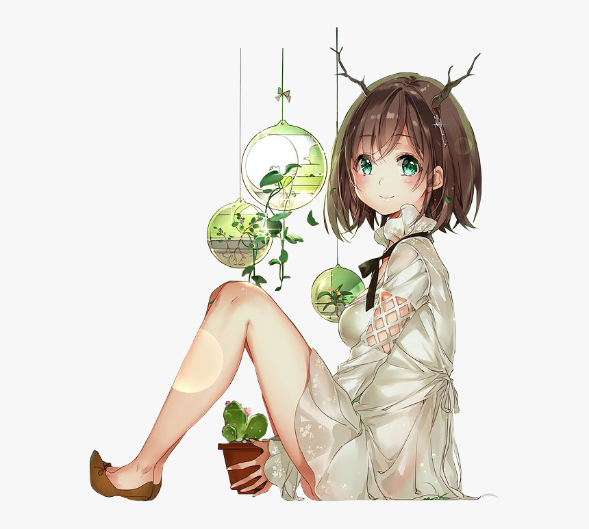 Anime Render Green , Png Download - Anime Girl With Plants, Transparent Png, Free Download