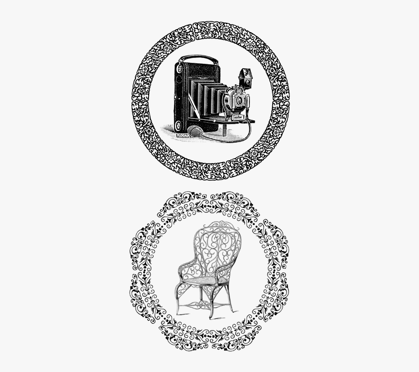 Vintage, Art, Camera, Chair, Furniture, Frame, Elements - Circular Border Black & White, HD Png Download, Free Download