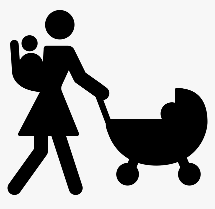 Mother Walking With Baby On Her Back And Other On Stroller - Mother Walking Icon, HD Png Download, Free Download