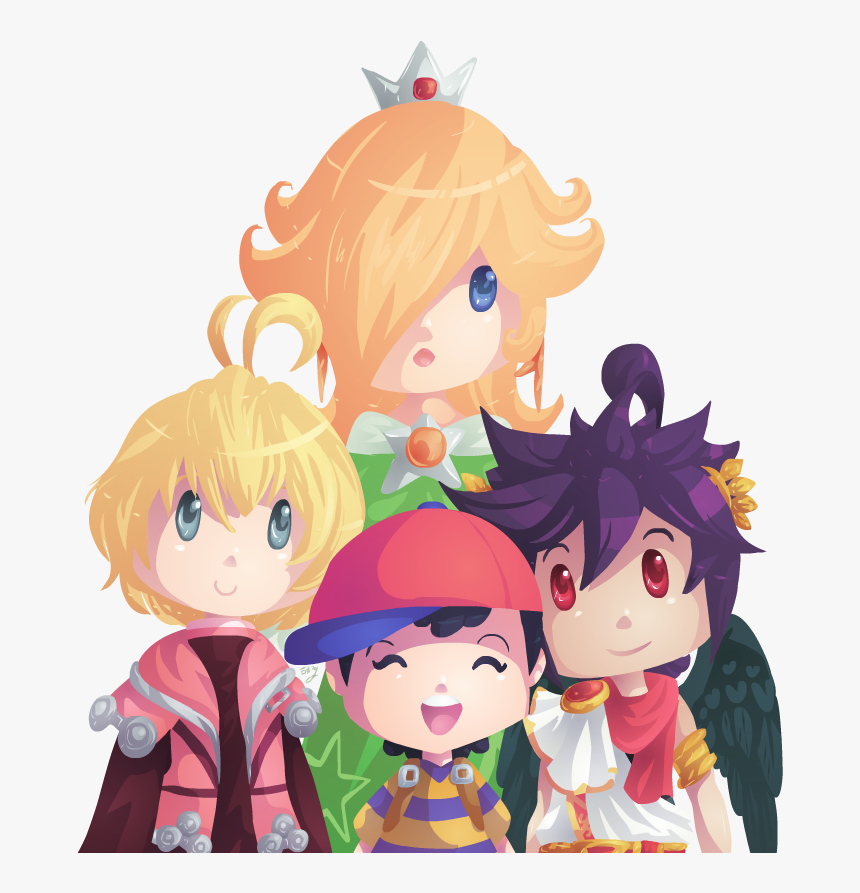 Ness, Rosalina, Shulk And Dark Pit - Cartoon, HD Png Download, Free Download