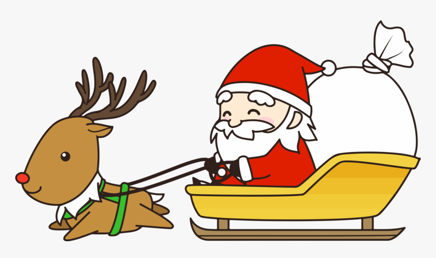 Christmas Eve,deer,cartoon - Santa Sleigh And Reindeer Drawing, HD Png Download, Free Download
