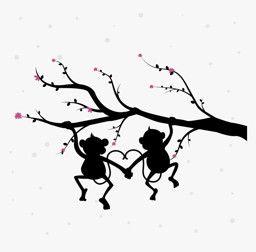 Couple Silhouette Monkey Png Download - Cute Monkey Silhouette Free, Transparent Png, Free Download