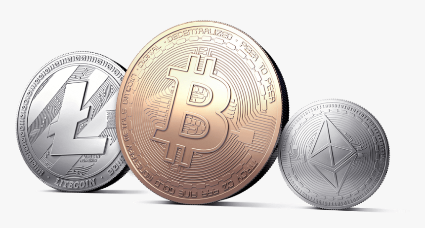 Litecoin, Bitcoin And Ethereum Coins With White Background - Transparent Background Cryptocurrency Png, Png Download, Free Download