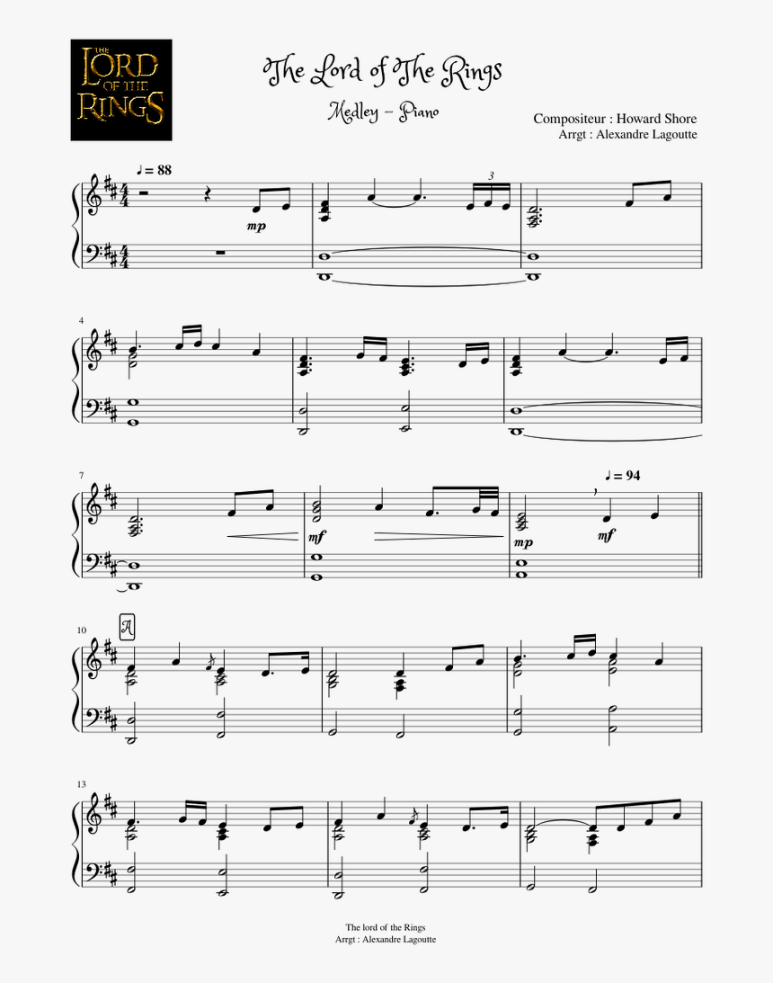 The Lord Of The Rings - Lord Of The Rings Sheet Music, HD Png Download, Free Download