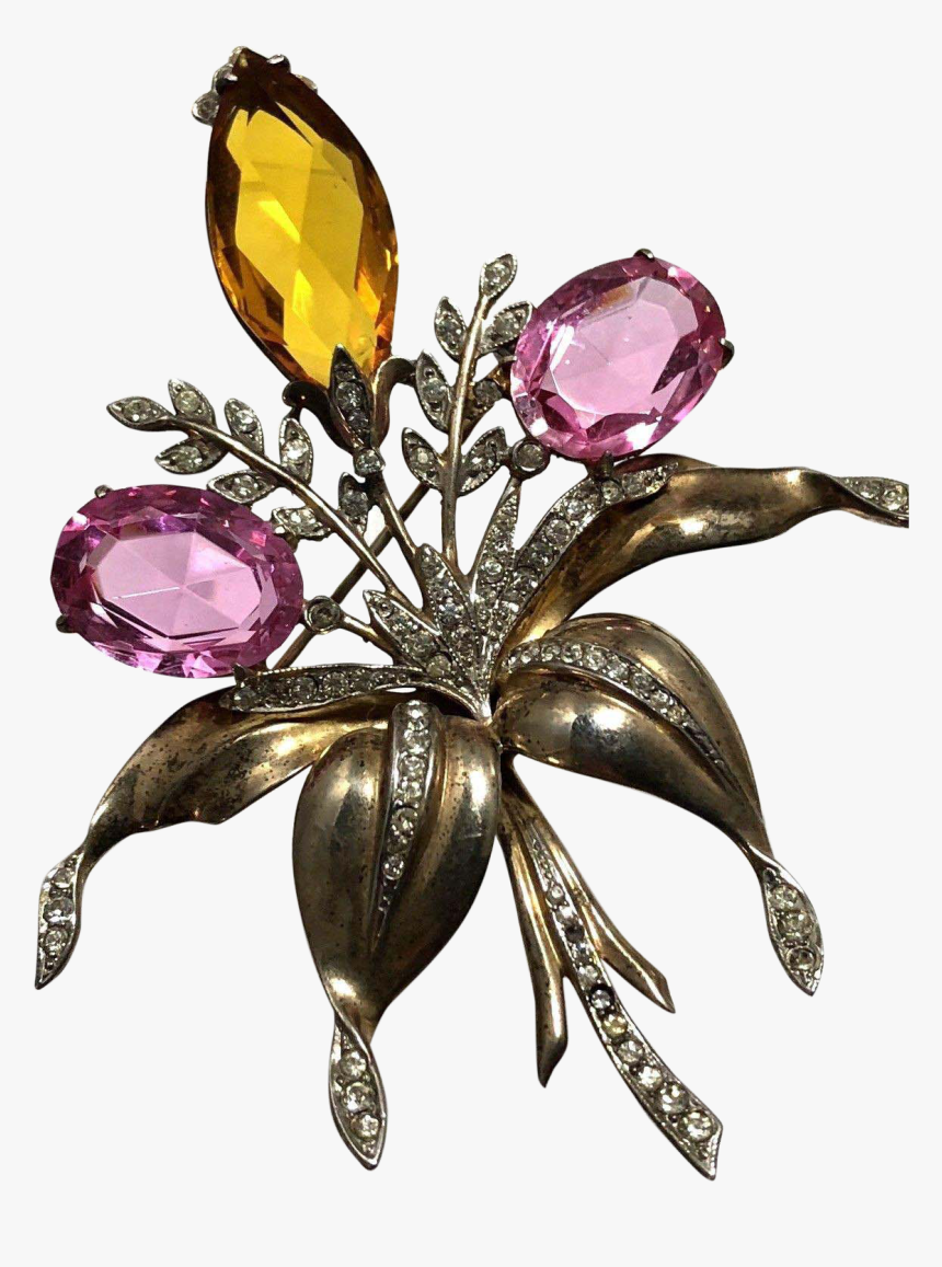 Rare Delectable Sterling Silver Gold Wash Figural Flower - Crystal, HD Png Download, Free Download