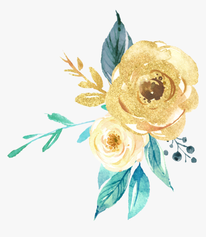 #freetoedit #gold #green #watercolor #glitter #flowers - Gold Watercolor Flowers Png, Transparent Png, Free Download