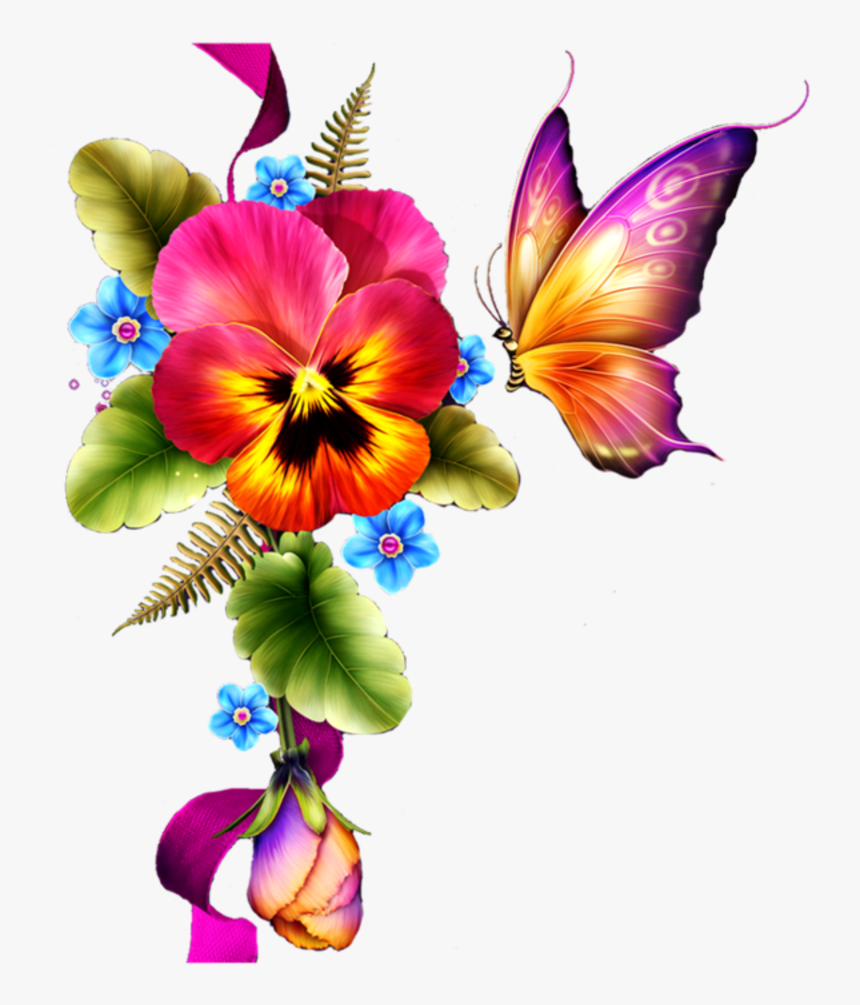 Purple Flower Clipart Dark Purple Border Pencil And - Clipart Butterflies And Flowers, HD Png Download, Free Download