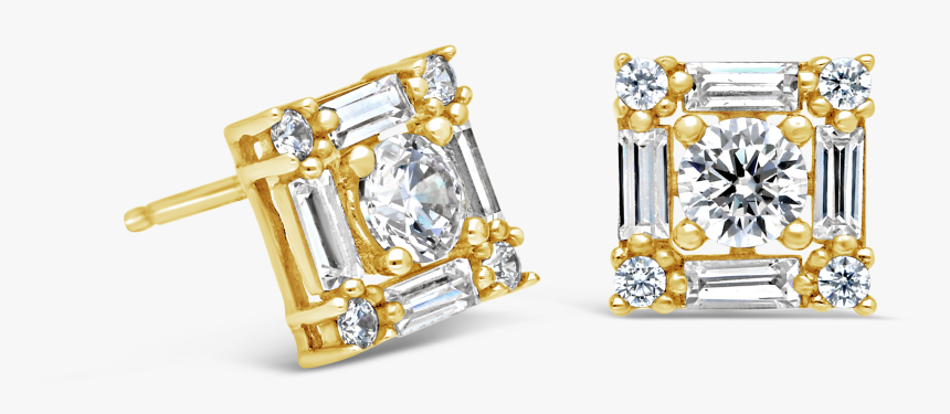 9ct Gold Square Cubic Zirconia Stud Earrings Nwj - Earrings, HD Png Download, Free Download