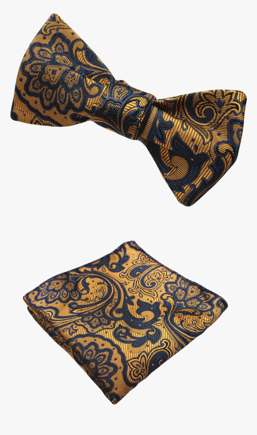 Gold And Dark Blue Pattern Bow Tie And Pocket Square - Dark Teal And Gold Bow Tie, HD Png Download, Free Download