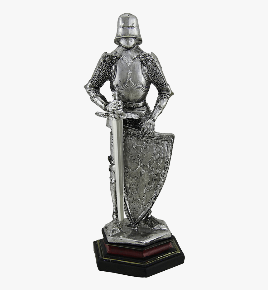 Silver Knight With Sword And Shield Statue - Statue, HD Png Download, Free Download