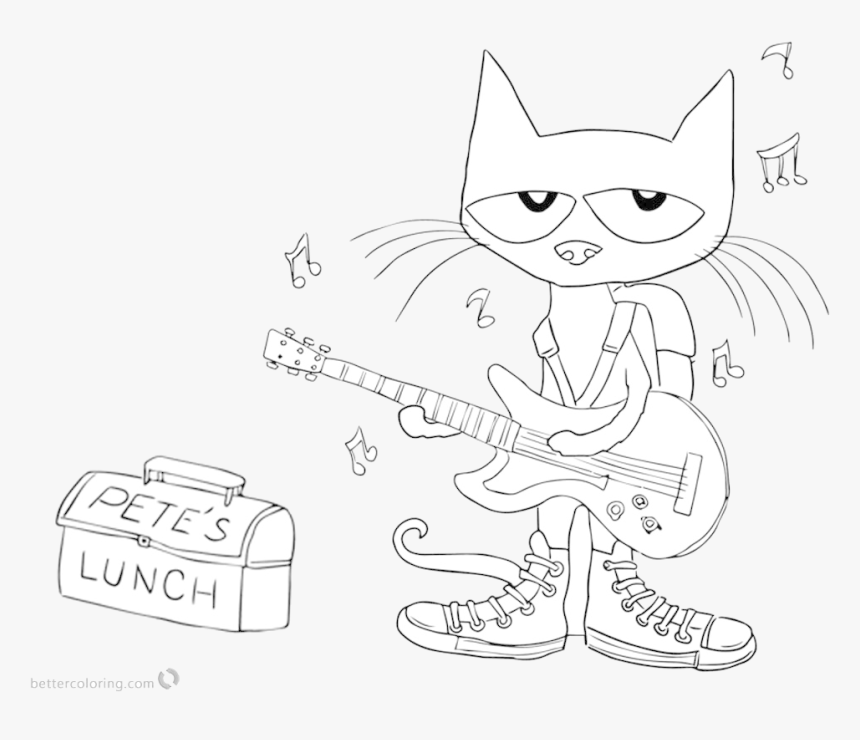 Pete The Cat Clipart Black And White Transparent Png - Pete The Cat Coloring Page School, Png Download, Free Download