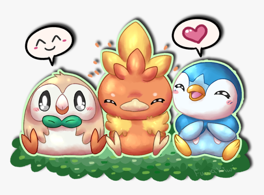 Jpg Royalty Free Birb Drawing Rowlet - Torchic Piplup And Rowlet, HD Png Download, Free Download