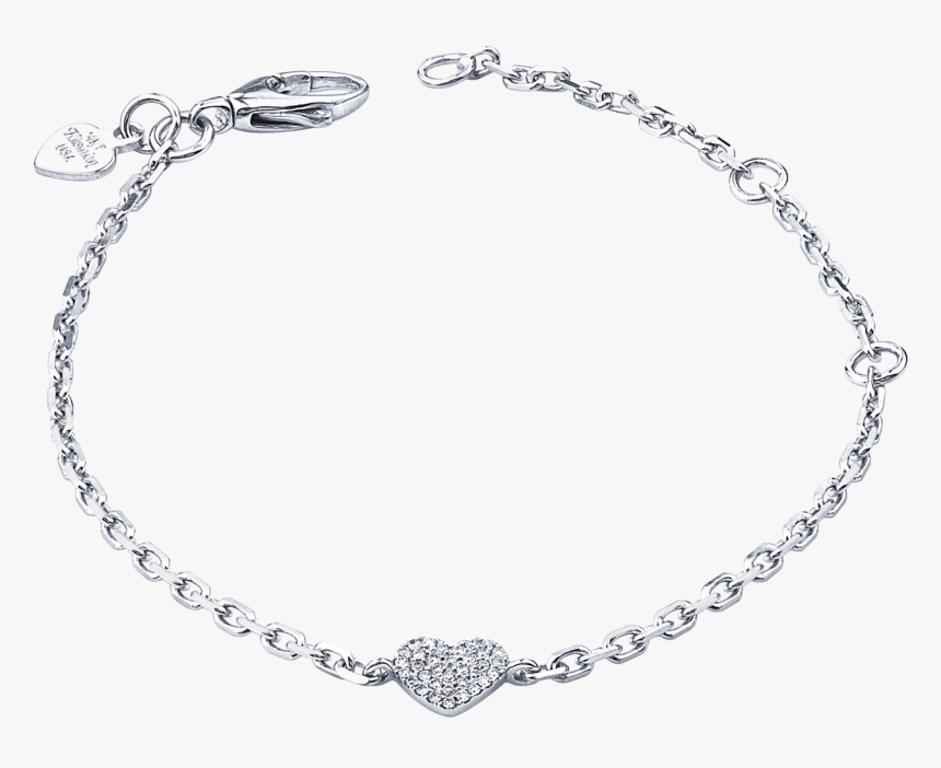 14k White Gold Adjustable Diamond Heart Bracelet 5", - Necklace, HD Png Download, Free Download