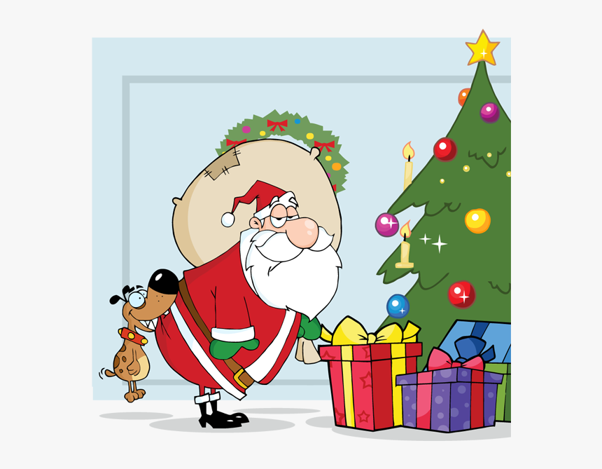 Dog Biting Santas Butt By A Christmas Tree Vector Santa - Christmas And Thanksgiving Clip Art, HD Png Download, Free Download