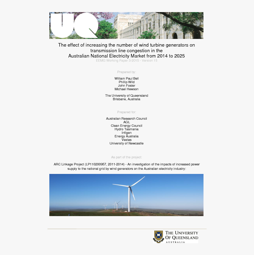 The Effect Of Increasing The Number Of Wind Turbine - University Of Queensland, HD Png Download, Free Download