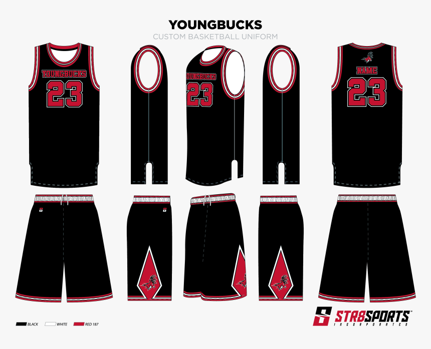 Str8 Basketball Youngbucks Black-01 Str8 Basketball - Black Basketball Jersey Template, HD Png Download, Free Download