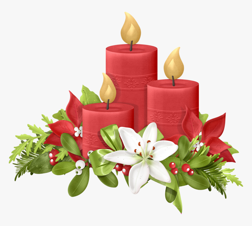 Poinsettias Clipart Vintage Christmas Candle - Candle With Flower Clipart, HD Png Download, Free Download