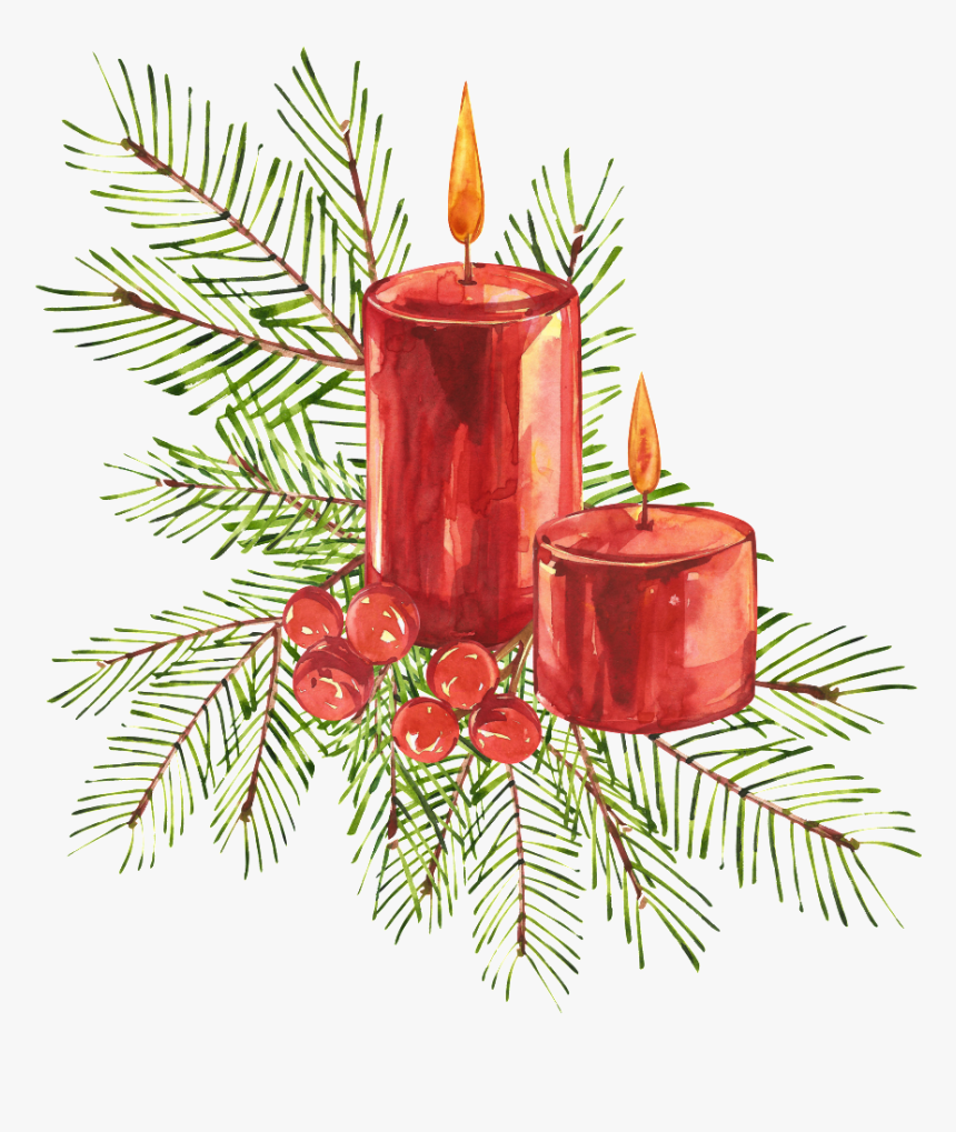 Christmas Candle Png Transparent - Vintage Christmas Decorations Illustrations, Png Download, Free Download