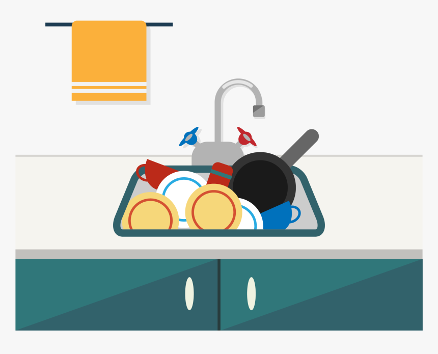 Kitchen Clip Cartoon - Dishes In Sink Clipart, HD Png Download, Free Download