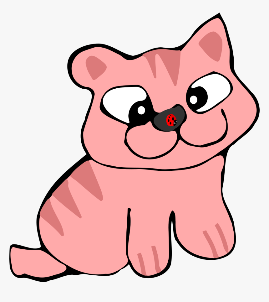 Pink Cat With A Red Nose - Cartoon, HD Png Download, Free Download