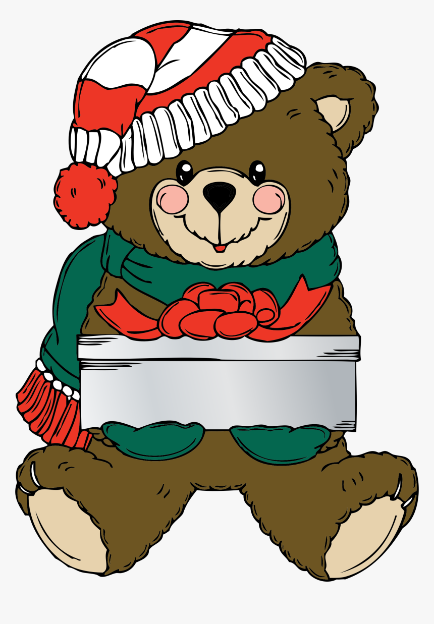 Teddy Bear, Festive, Christmas, Present, Hat, Scarf - Clipart Christmas Bear, HD Png Download, Free Download