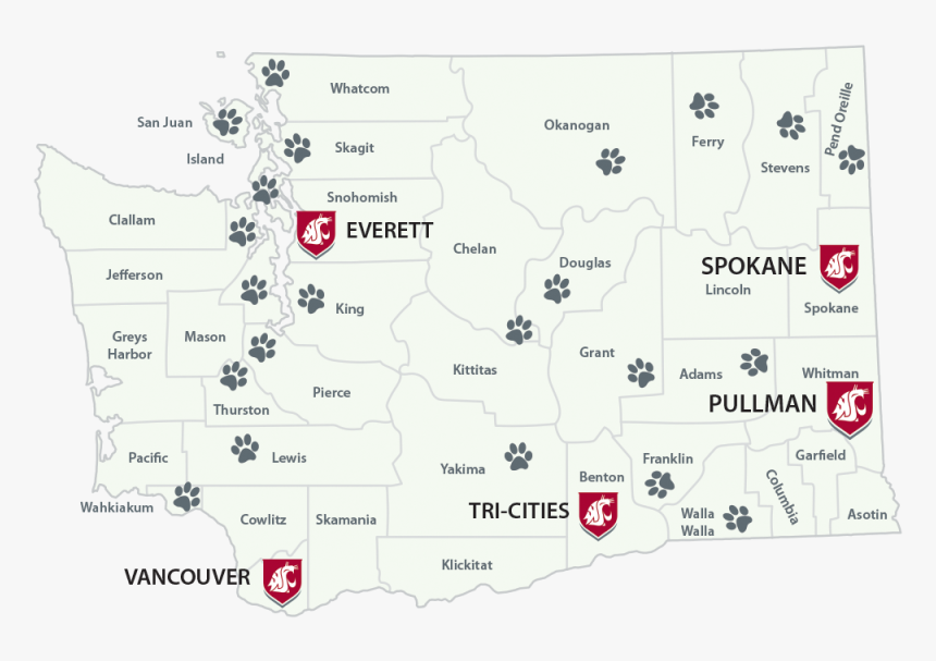 State Of Washington County Map, With Campuses Marked - Washington State Locations, HD Png Download, Free Download