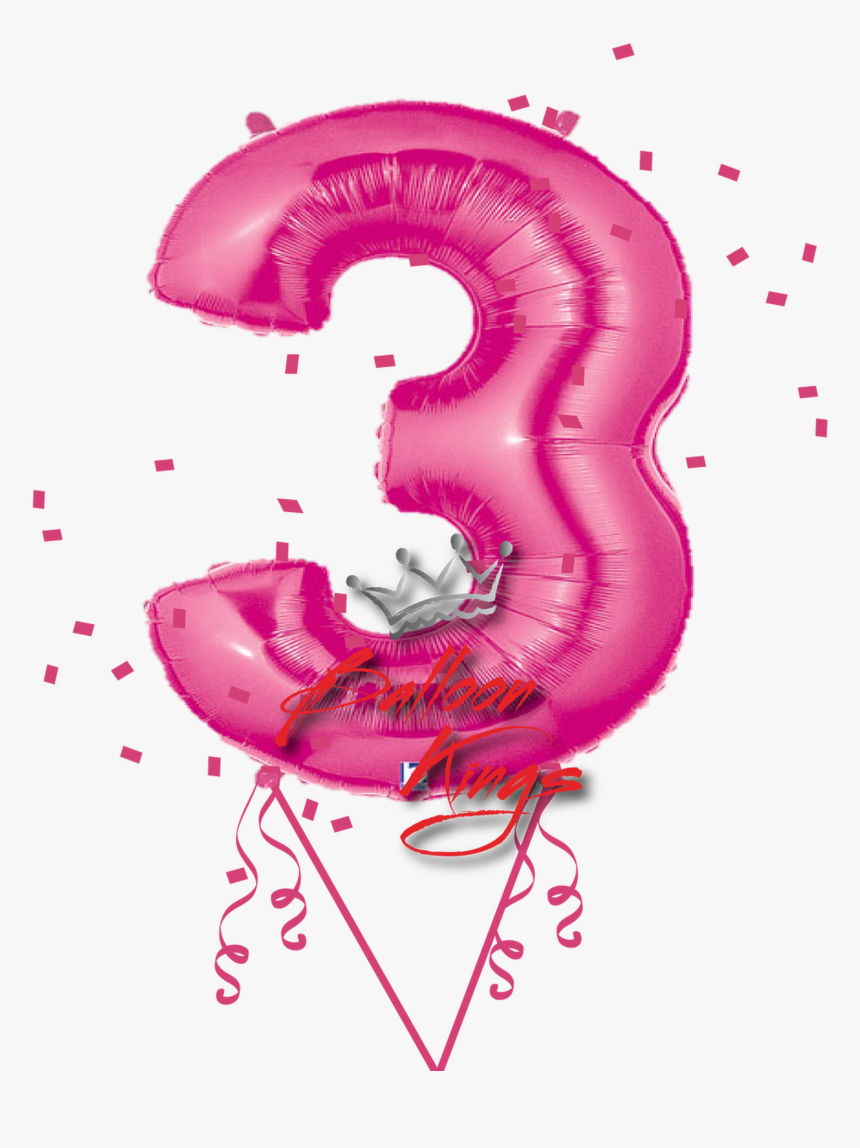 Pink Number - Number 3 Balloon Transparent, HD Png Download, Free Download