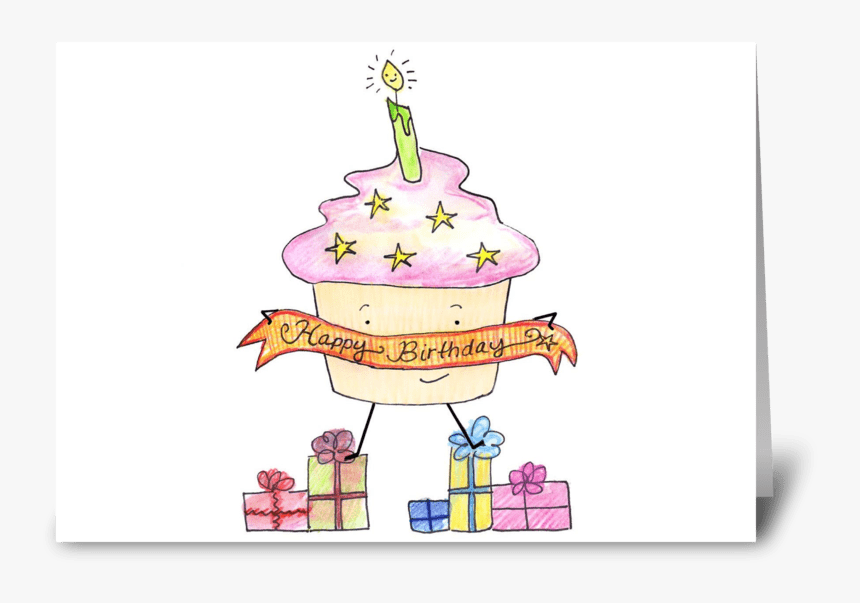 Happy Birthday Cupcake & Presents Greeting Card - Illustration, HD Png Download, Free Download