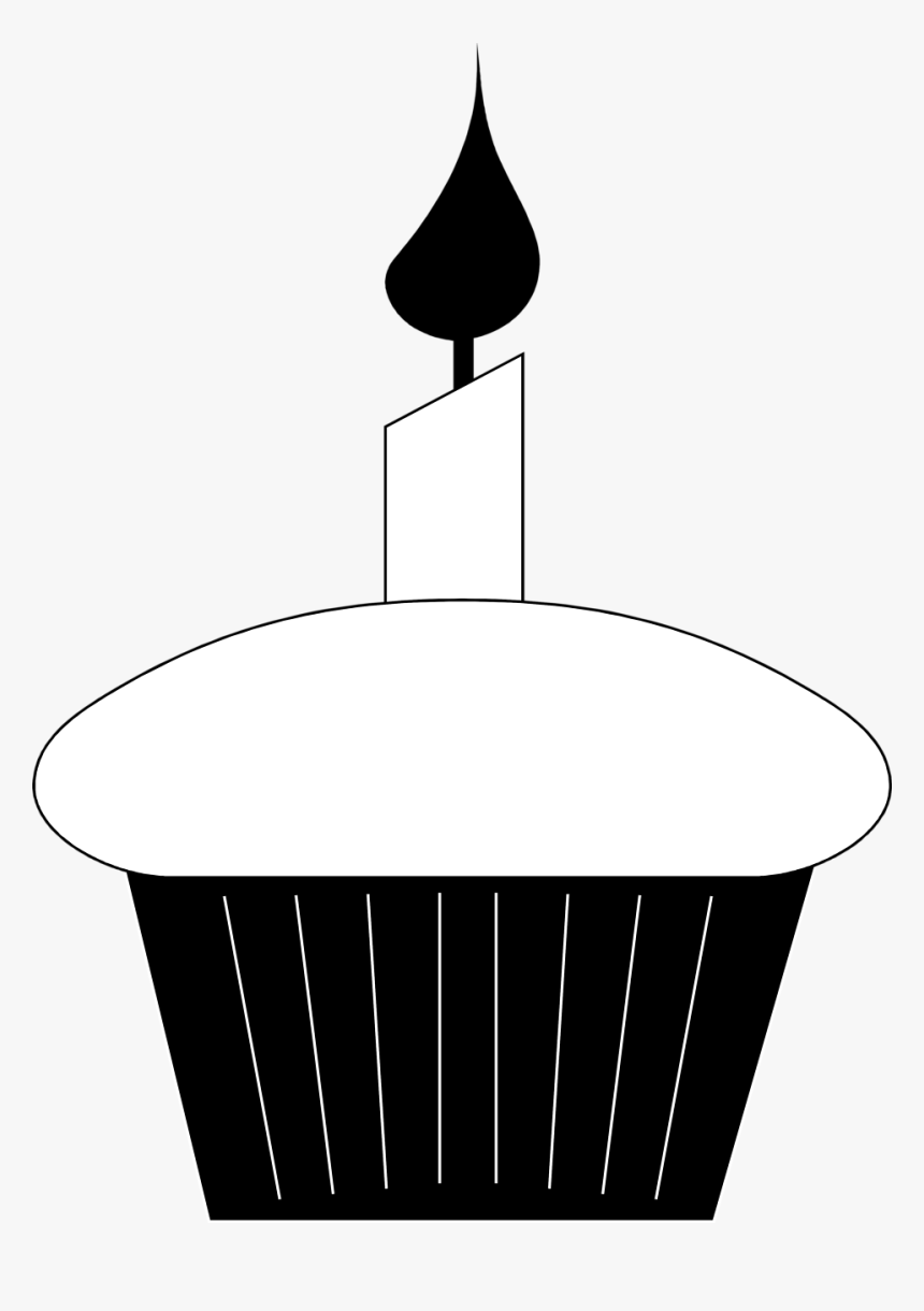 Cupcake Black And White Birthday Cupcake Clip Art Black - Cupcake Clipart With Candle, HD Png Download, Free Download