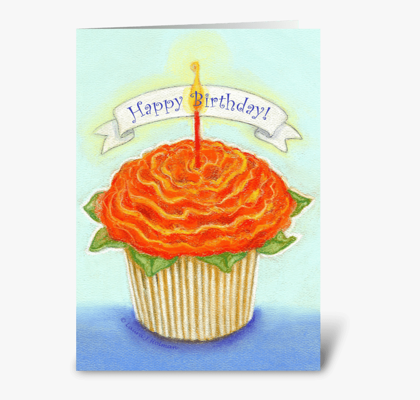 Happy Birthday Flower Cupcake Greeting Card - Transparent Orange Birthday Cupcake, HD Png Download, Free Download