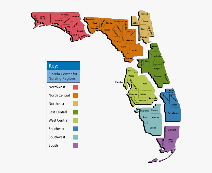 Florida Map Png - Florida Regions By County, Transparent Png, Free Download