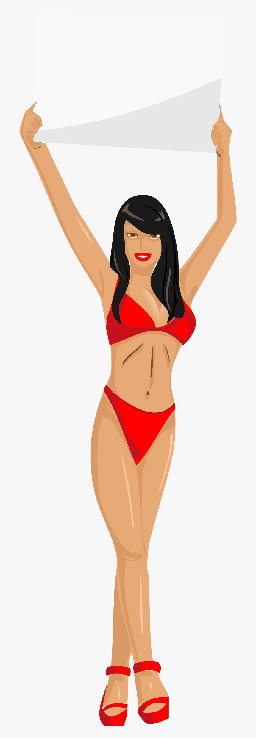 Girl With Sign Clip Arts - Girl Cartoon Bikini Png, Transparent Png, Free Download