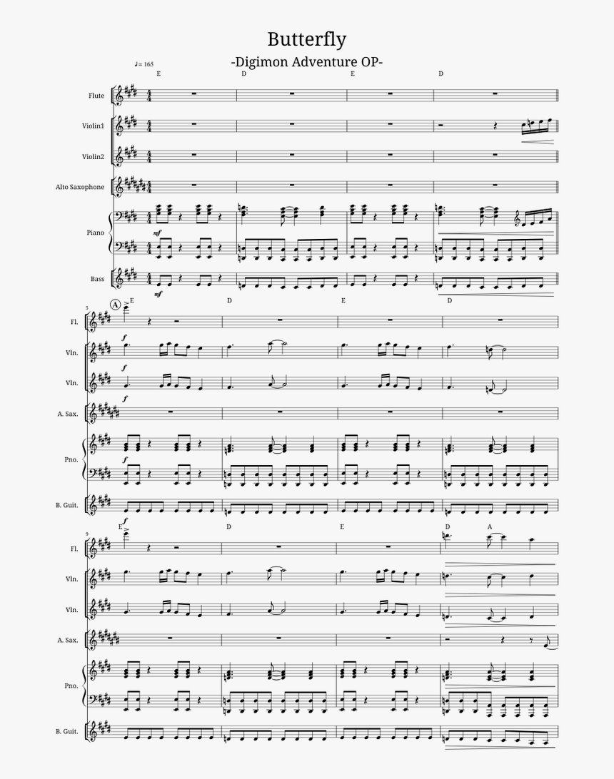 Butterfly Digimon Sheet Music Easy, HD Png Download, Free Download