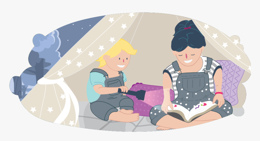 Two Children Reading In A Tent - Cartoon, HD Png Download, Free Download