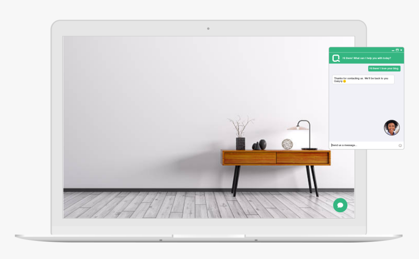 Quiq Web Chat Icon On Computer And Pop-up Window Demonstrating - Table, HD Png Download, Free Download