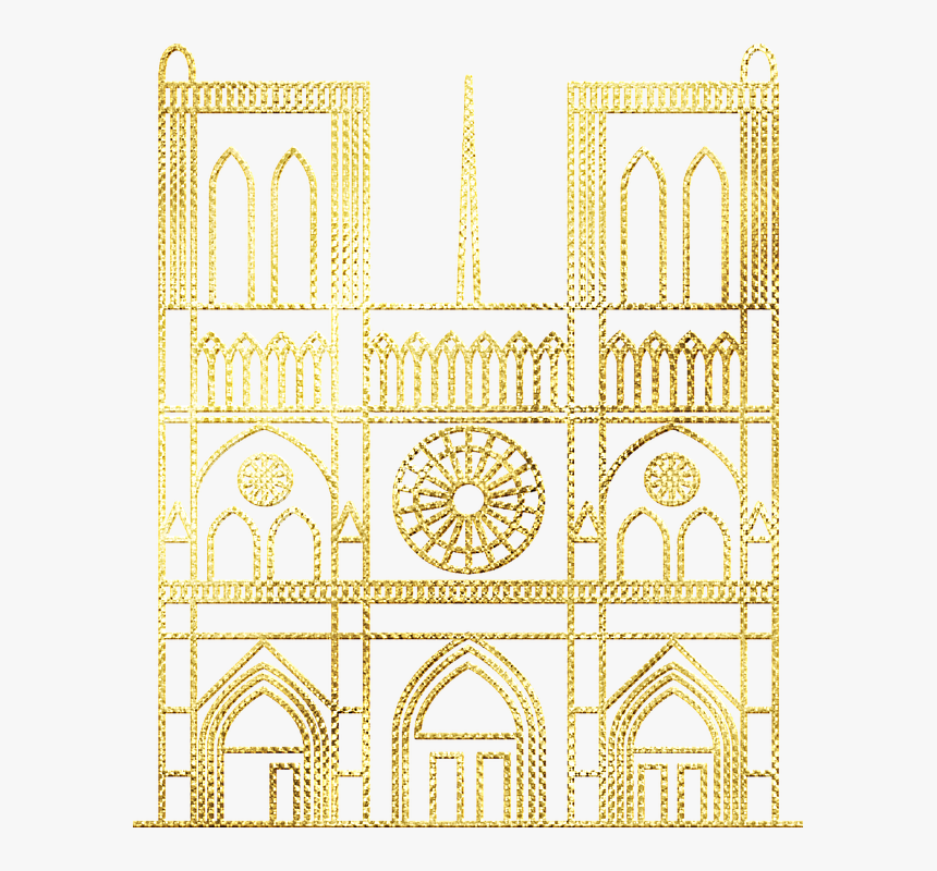 Gold Foil Notre Dame, Church, Paris, French, Building - Paris Pattern Notre Dame, HD Png Download, Free Download