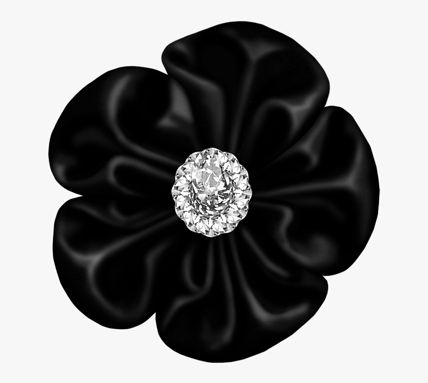 Black Flower Bow With Diamond - Flower, HD Png Download, Free Download
